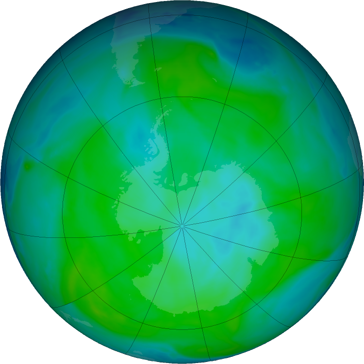 Antarctic ozone map for 03 January 2019